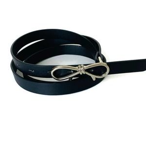 Torrid Narrow Black Belt With Silver Bow Buckle  Size 2